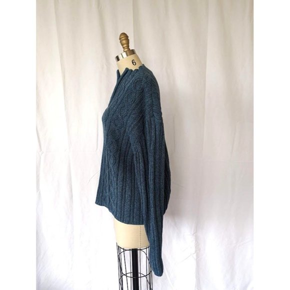 Women's Vintage Cabelas 1/4 Zip Cable Knit Sweater Size XL Blue 90s Heavy Chunky - Picture 2 of 10
